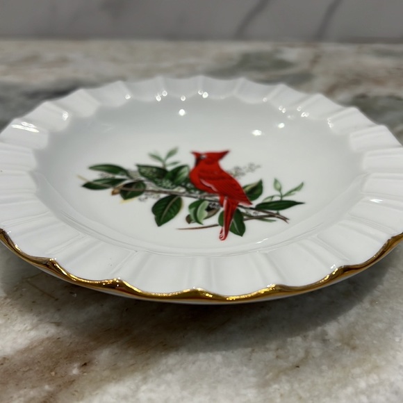 Bavaria Schumann Red Bird Cardinal Ashtray Bowl Arzberg Germany Golden Crown 6” - Picture 5 of 5